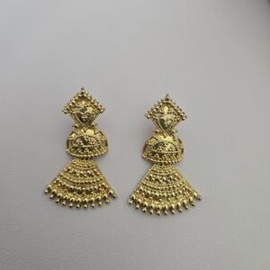 Elegant 3 Tier Pakistani Indian Desi Style Gold Earrings